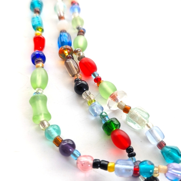 3 Strands Multi Color Glass Seed Beads Beaded Boho Hippie India Necklaces - Picture 4 of 4